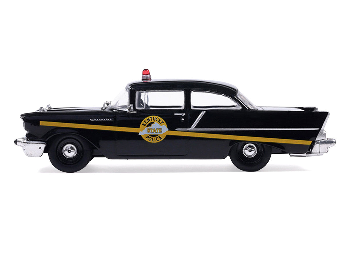 1957 Chevrolet One-Fifty Police Car "Kentucky State Police" Black with Yellow Stripes 1/64 Diecast Model Car by IXO Models IXO
