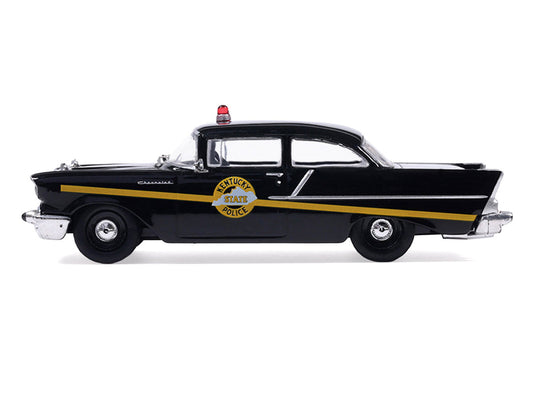 1957 Chevrolet One-Fifty Police Car "Kentucky State Police" Black with Yellow Stripes 1/64 Diecast Model Car by IXO Models IXO