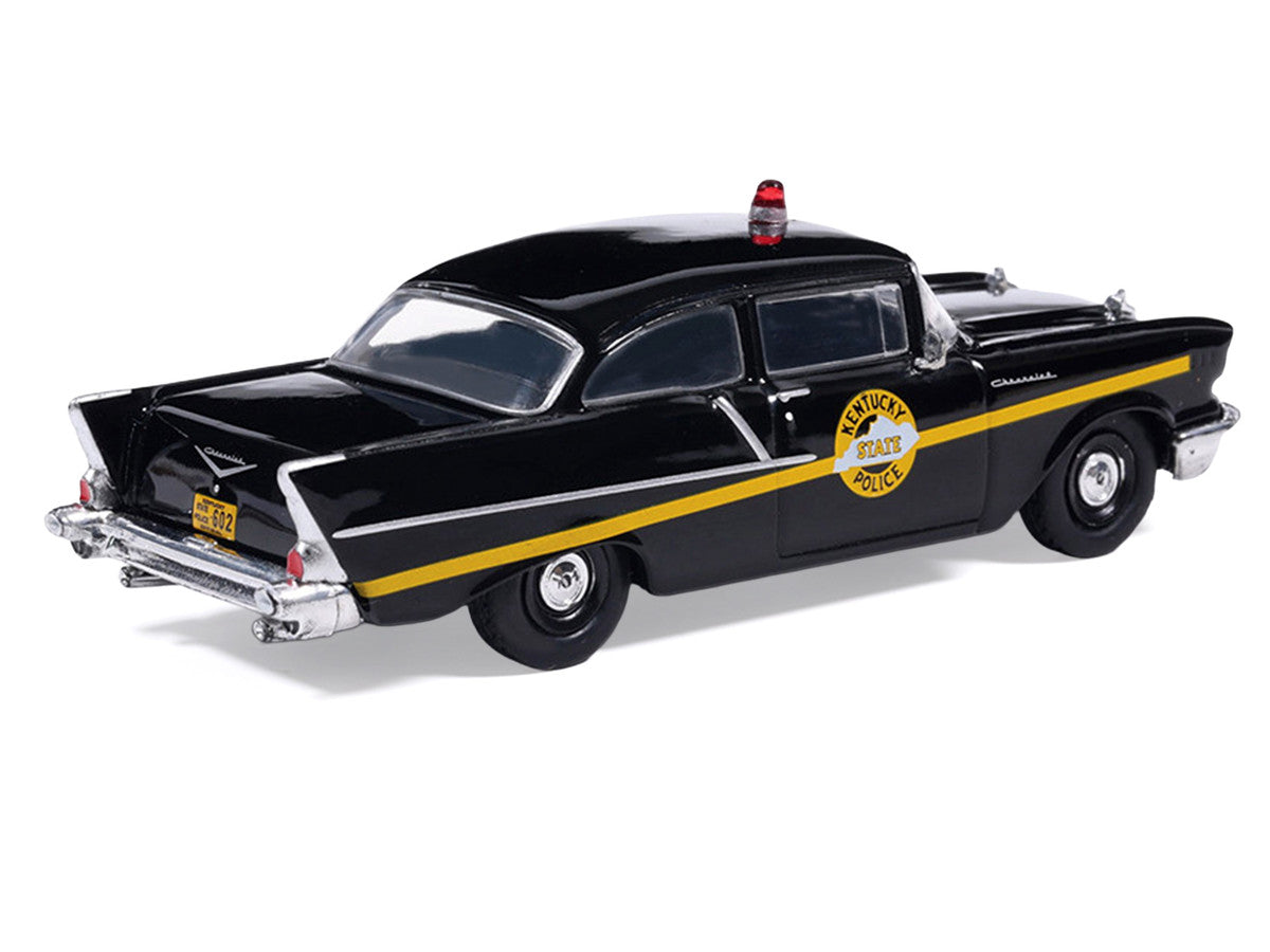 1957 Chevrolet One-Fifty Police Car "Kentucky State Police" Black with Yellow Stripes 1/64 Diecast Model Car by IXO Models IXO