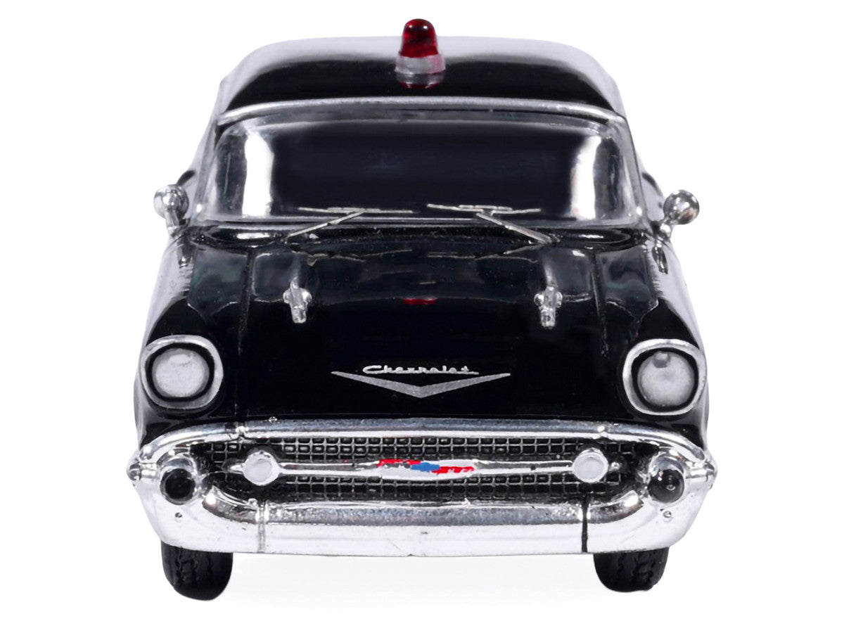 1957 Chevrolet One-Fifty Police Car "Kentucky State Police" Black with Yellow Stripes 1/64 Diecast Model Car by IXO Models IXO