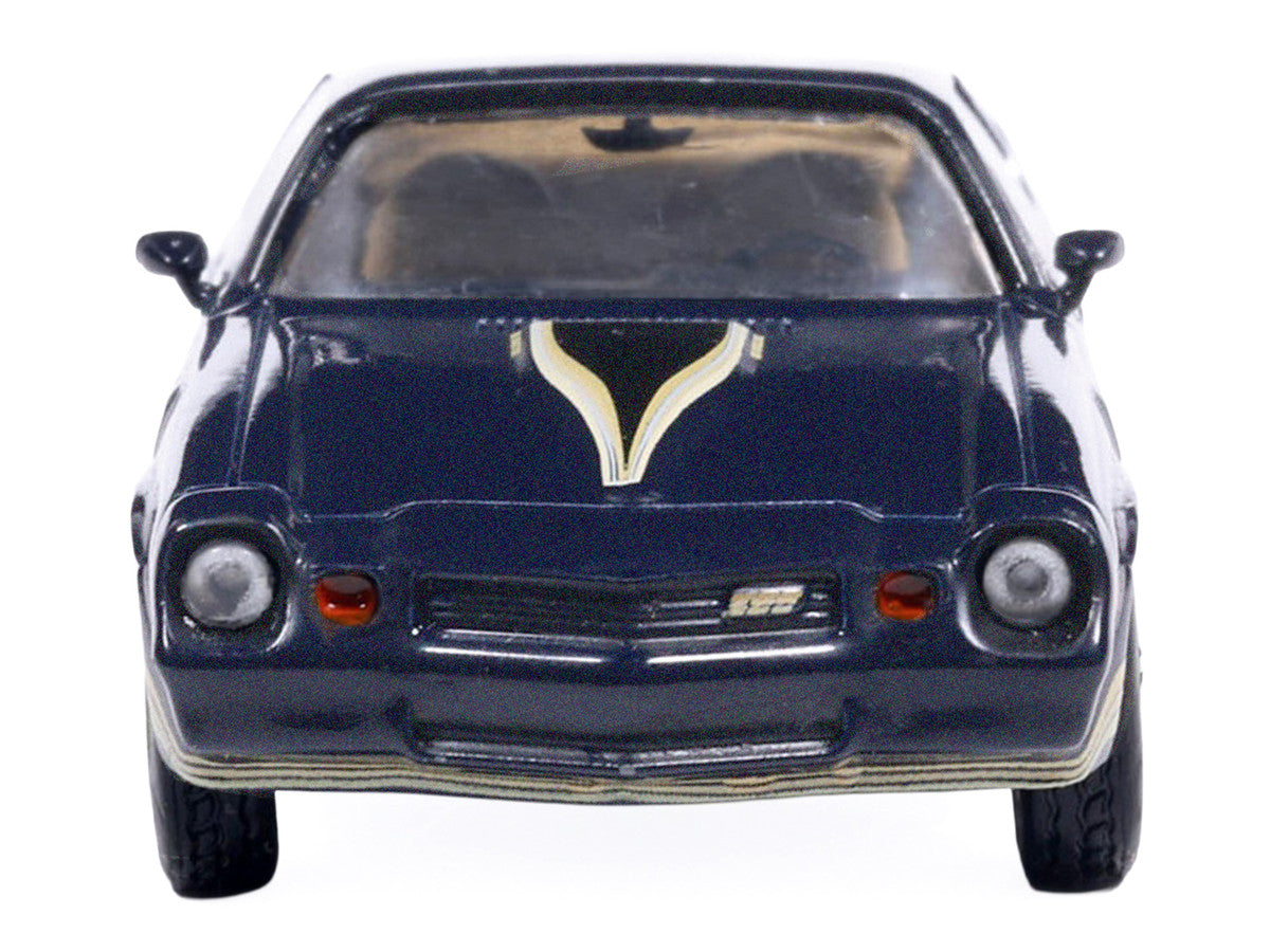 1981 Chevrolet Camaro Z28 Dark Blue Metallic with Gold Stripes and Interior 1/64 Diecast Model Car by IXO Models IXO