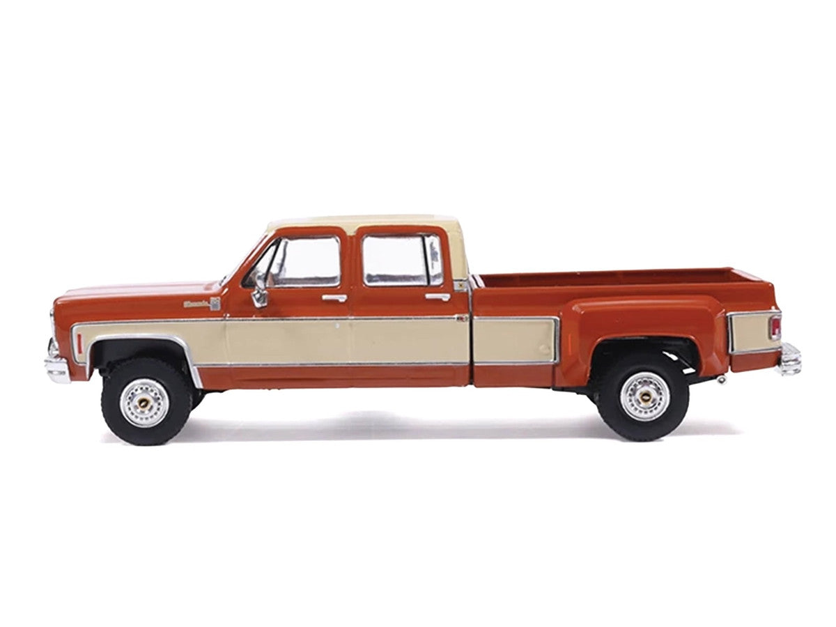 1975 Chevrolet Silverado K30 Crew Cab Dually Pickup Truck Grecian Bronze and Santa Fe Tan 1/64 Diecast Model Car by IXO Models IXO