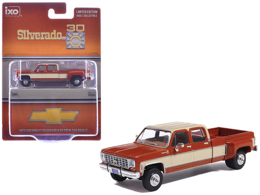 1975 Chevrolet Silverado K30 Crew Cab Dually Pickup Truck Grecian Bronze and Santa Fe Tan 1/64 Diecast Model Car by IXO Models IXO