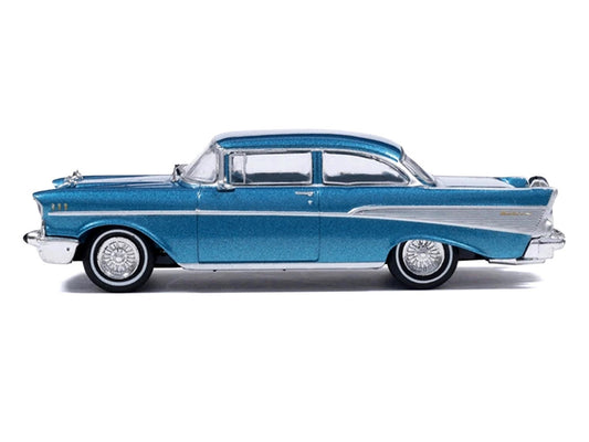 1957 Chevrolet Bel Air Sedan Harbor Blue Metallic with Blue Interior 1/64 Diecast Model Car by IXO Models IXO