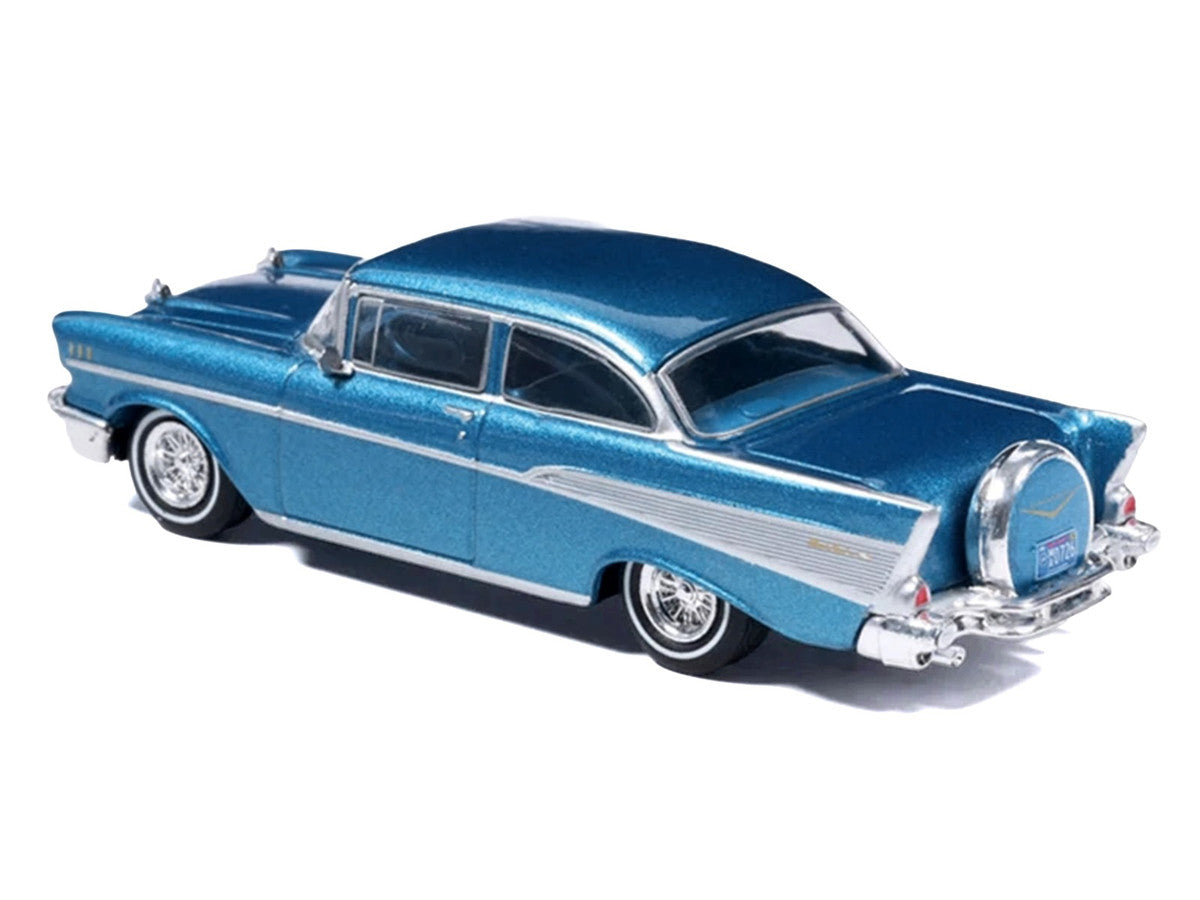1957 Chevrolet Bel Air Sedan Harbor Blue Metallic with Blue Interior 1/64 Diecast Model Car by IXO Models IXO