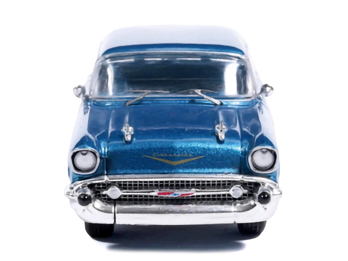 1957 Chevrolet Bel Air Sedan Harbor Blue Metallic with Blue Interior 1/64 Diecast Model Car by IXO Models IXO