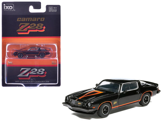 1977 Chevrolet Camaro Z28 Black with Stripes 1/64 Diecast Model Car by IXO Models IXO