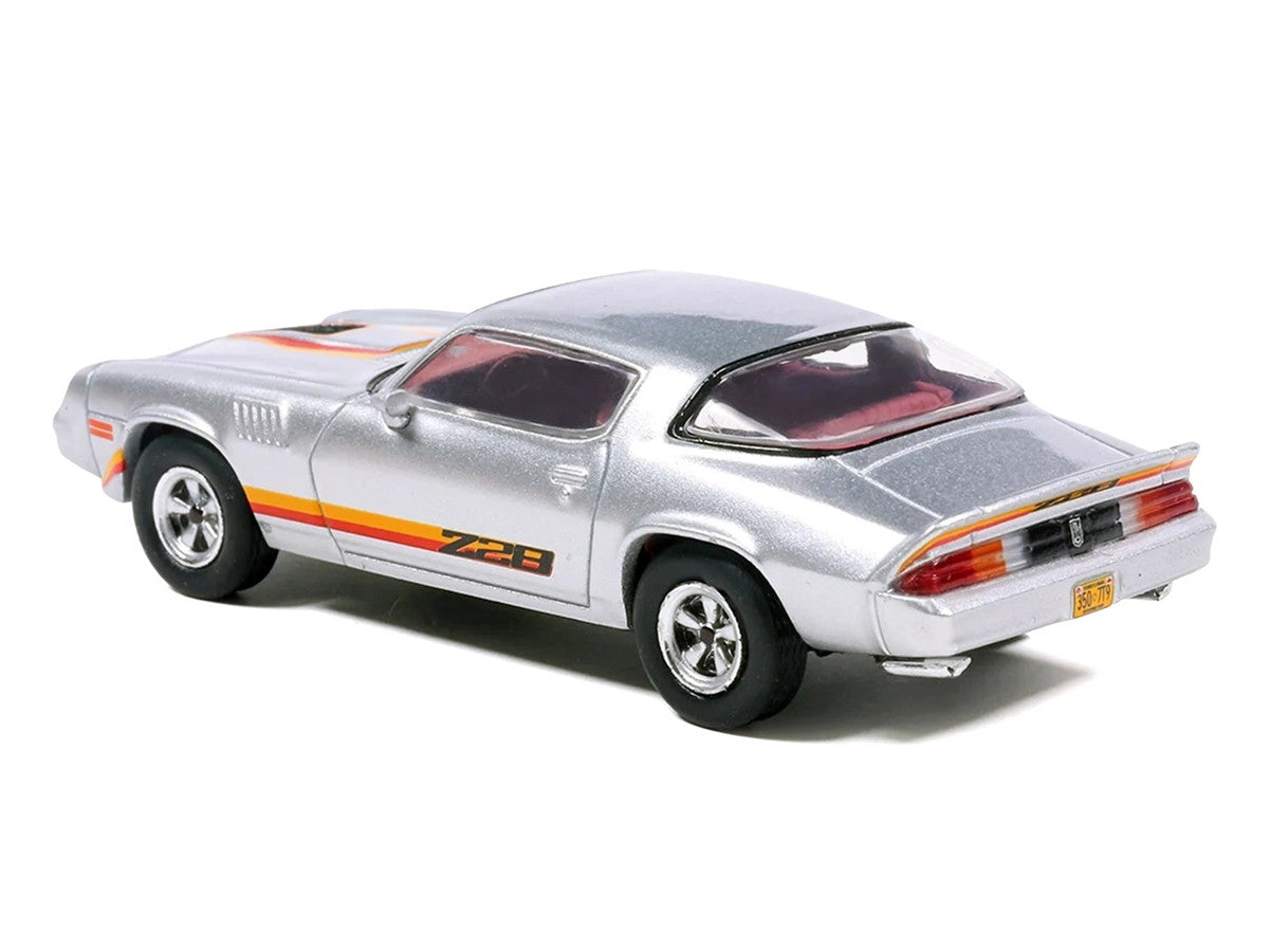 1979 Chevrolet Camaro Z28 Silver Metallic with Stripes and Red Interior 1/64 Diecast Model Car by IXO Models IXO