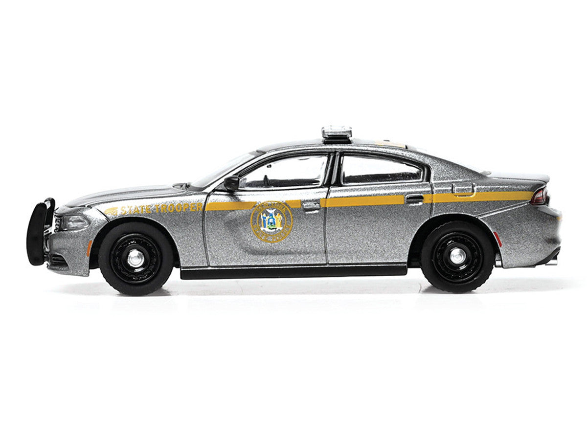 2023 Dodge Charger Pursuit "New York State Police" Gray Metallic with Yellow Stripes 1/64 Diecast Model by IXO Models-0