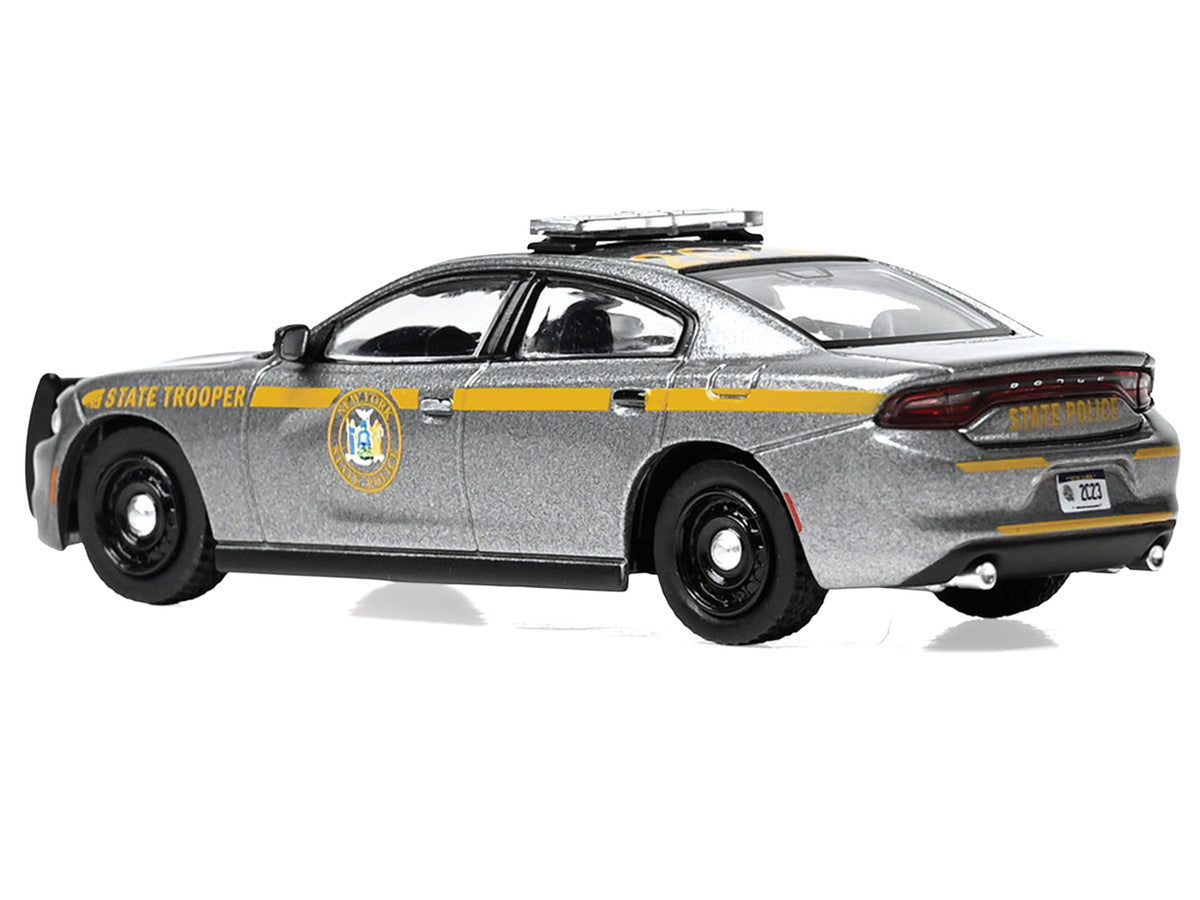 2023 Dodge Charger Pursuit "New York State Police" Gray Metallic with Yellow Stripes 1/64 Diecast Model by IXO Models-2