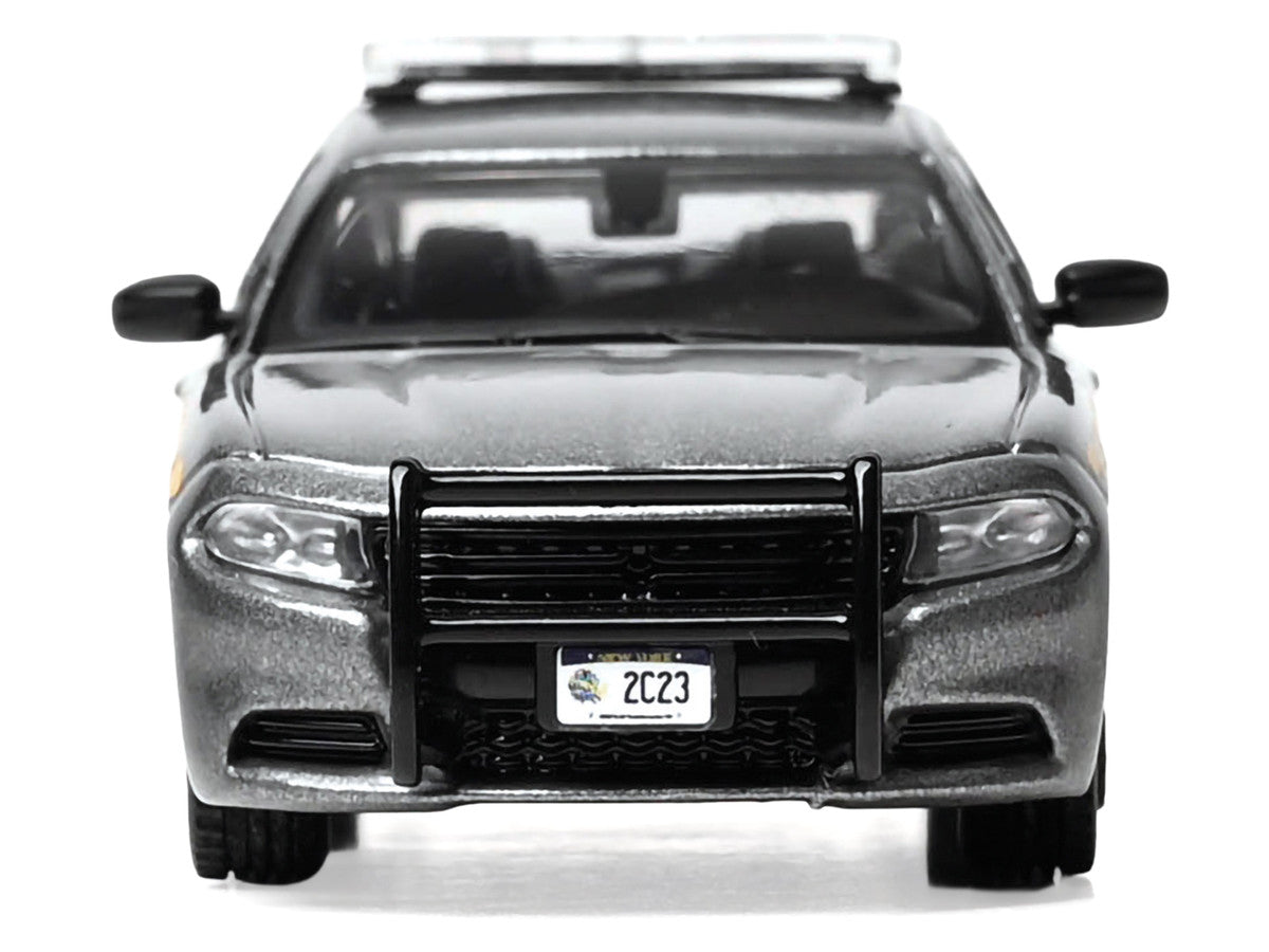 2023 Dodge Charger Pursuit "New York State Police" Gray Metallic with Yellow Stripes 1/64 Diecast Model by IXO Models-1