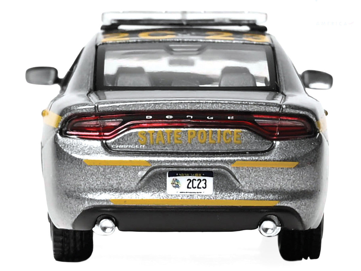 2023 Dodge Charger Pursuit "New York State Police" Gray Metallic with Yellow Stripes 1/64 Diecast Model by IXO Models-3