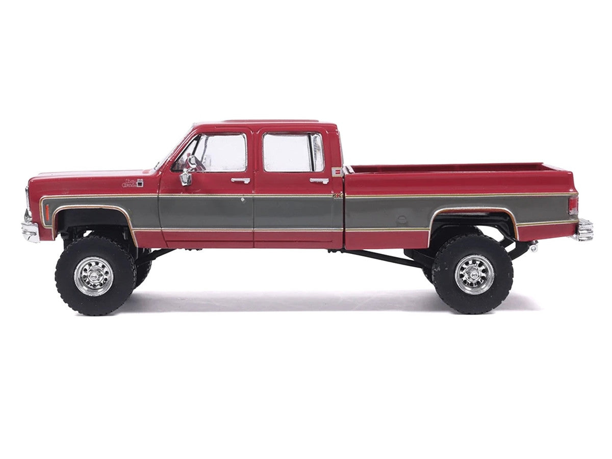 1977 GMC Sierra Grande K2500 Wideside Crew Cab Pickup Truck Dark Red Metallic with Gray Side Stripes 1/64 Diecast Model Car by IXO Models IXO