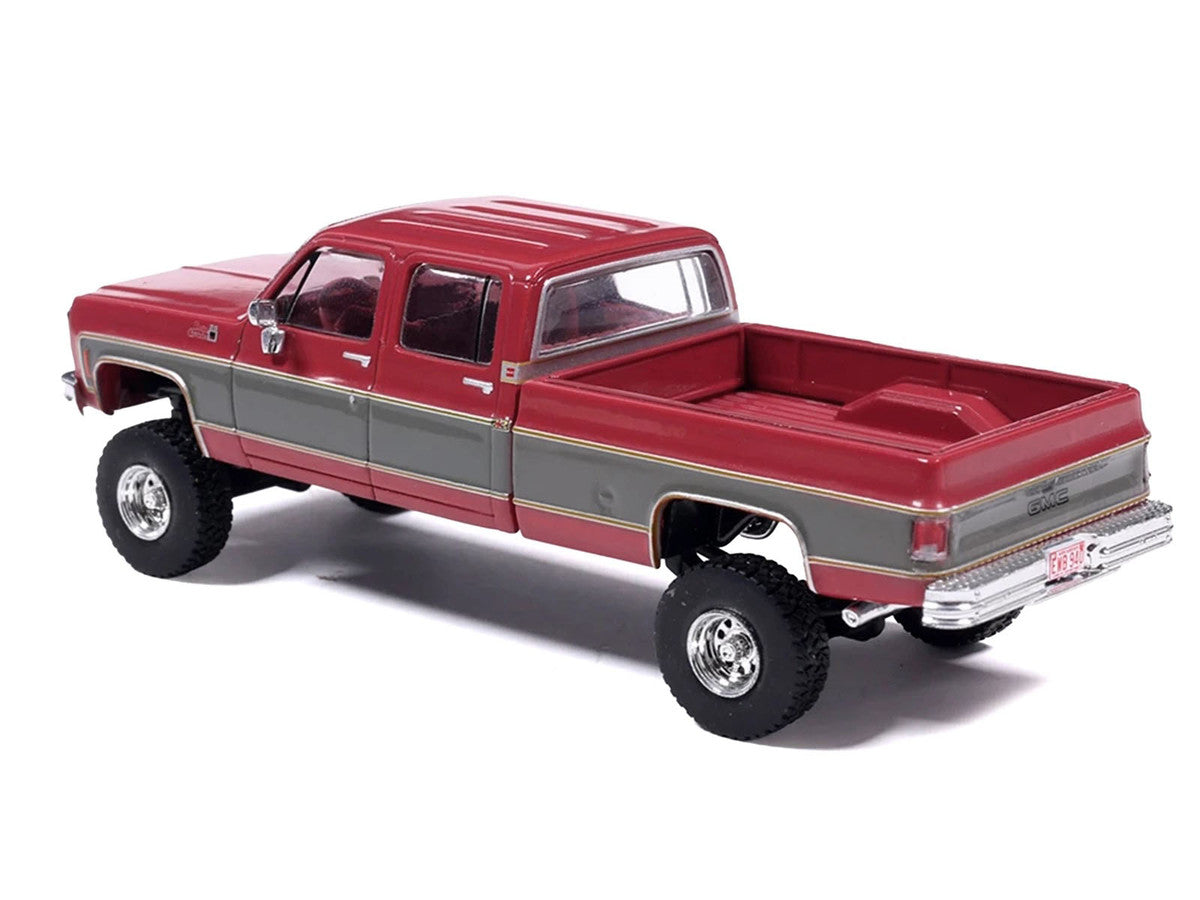 1977 GMC Sierra Grande K2500 Wideside Crew Cab Pickup Truck Dark Red Metallic with Gray Side Stripes 1/64 Diecast Model Car by IXO Models IXO