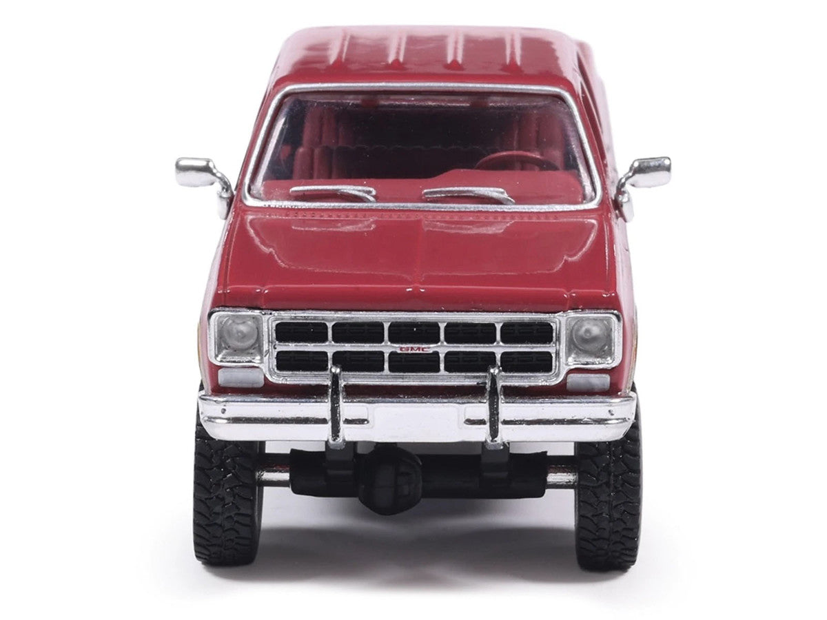 1977 GMC Sierra Grande K2500 Wideside Crew Cab Pickup Truck Dark Red Metallic with Gray Side Stripes 1/64 Diecast Model Car by IXO Models IXO