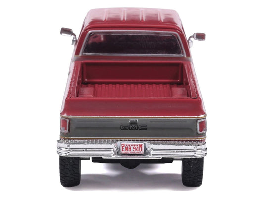 1977 GMC Sierra Grande K2500 Wideside Crew Cab Pickup Truck Dark Red Metallic with Gray Side Stripes 1/64 Diecast Model Car by IXO Models IXO