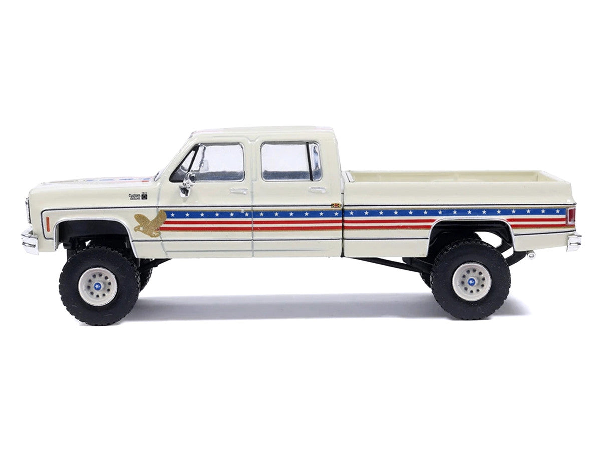 1976 Chevrolet Custom Deluxe K30 Fleetwood Pickup Truck "July 4th Exclusive" White with Graphics 1/64 Diecast Model Car by IXO Models-0