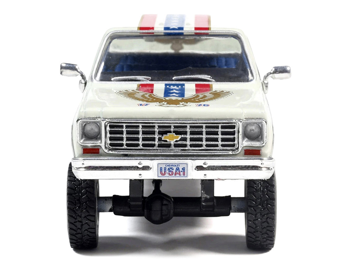 1976 Chevrolet Custom Deluxe K30 Fleetwood Pickup Truck "July 4th Exclusive" White with Graphics 1/64 Diecast Model Car by IXO Models-2