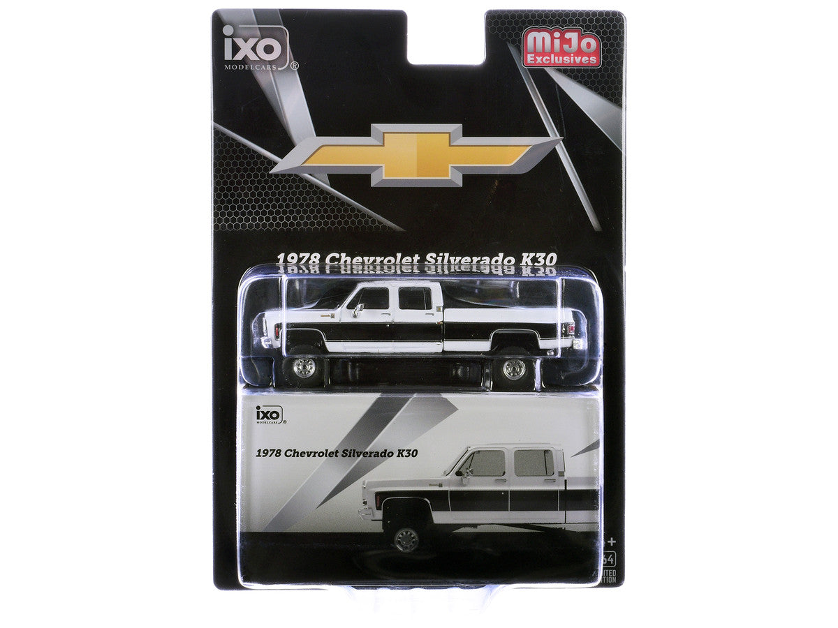 1978 Chevrolet Silverado K30 Crew Cab Pickup Truck White and Black 1/64 Diecast Model Car by IXO Models IXO