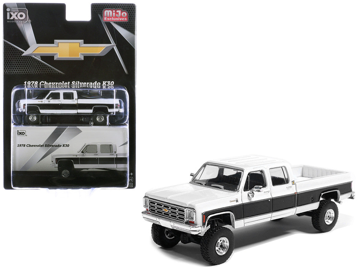 1978 Chevrolet Silverado K30 Crew Cab Pickup Truck White and Black 1/64 Diecast Model Car by IXO Models IXO