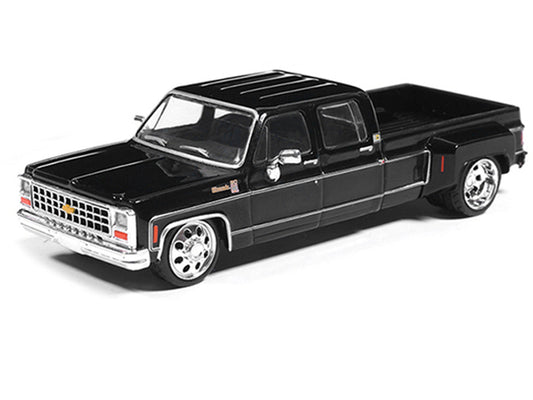 1980 Chevrolet Silverado C30 Crew Cab Dually Lowered Pickup Truck Black 1/64 Diecast Model Car by IXO Models IXO