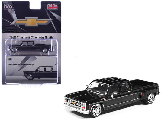 1980 Chevrolet Silverado C30 Crew Cab Dually Lowered Pickup Truck Black 1/64 Diecast Model Car by IXO Models IXO