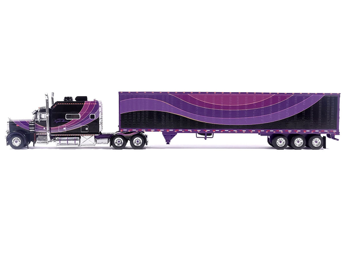 Peterbilt 379 Truck with Sleeper and Dry Goods Trailer "Night Moves" Black with Graphics "J1 Diecast" Series 1/64 Diecast Model by IXO Models IXO