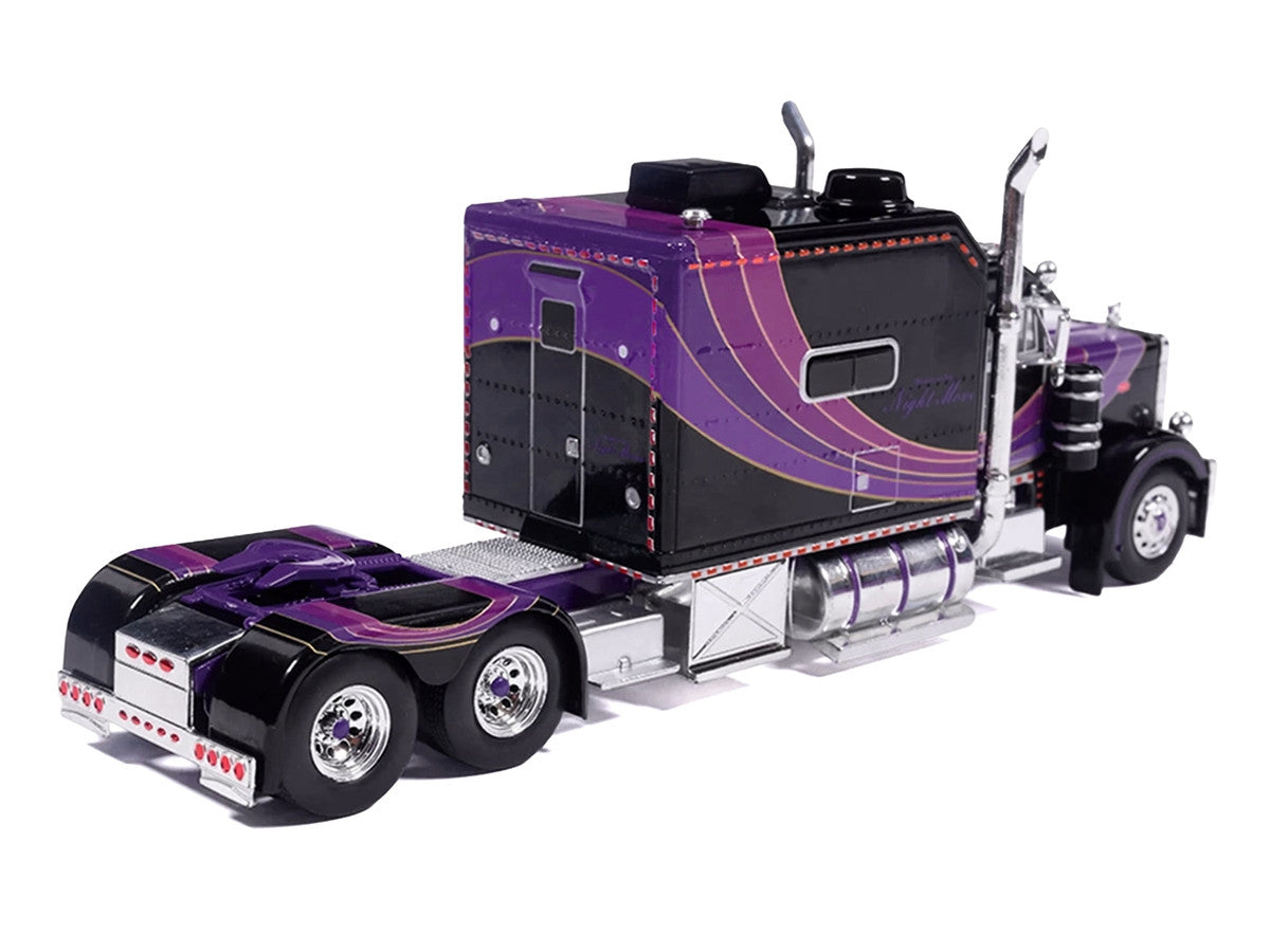 Peterbilt 379 Truck with Sleeper and Dry Goods Trailer "Night Moves" Black with Graphics "J1 Diecast" Series 1/64 Diecast Model by IXO Models IXO