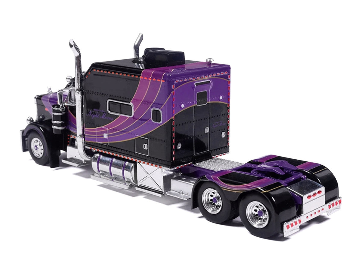 Peterbilt 379 Truck with Sleeper and Dry Goods Trailer "Night Moves" Black with Graphics "J1 Diecast" Series 1/64 Diecast Model by IXO Models IXO