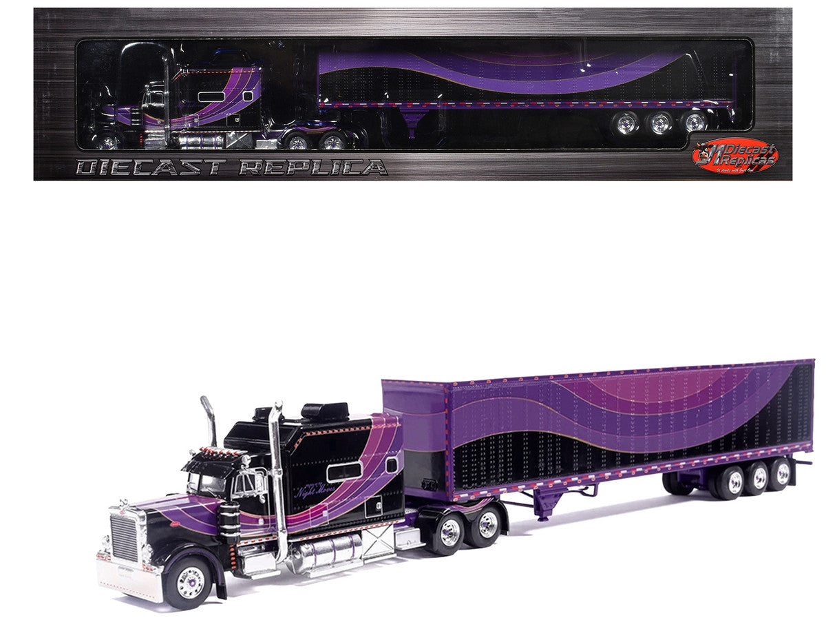 Peterbilt 379 Truck with Sleeper and Dry Goods Trailer "Night Moves" Black with Graphics "J1 Diecast" Series 1/64 Diecast Model by IXO Models IXO