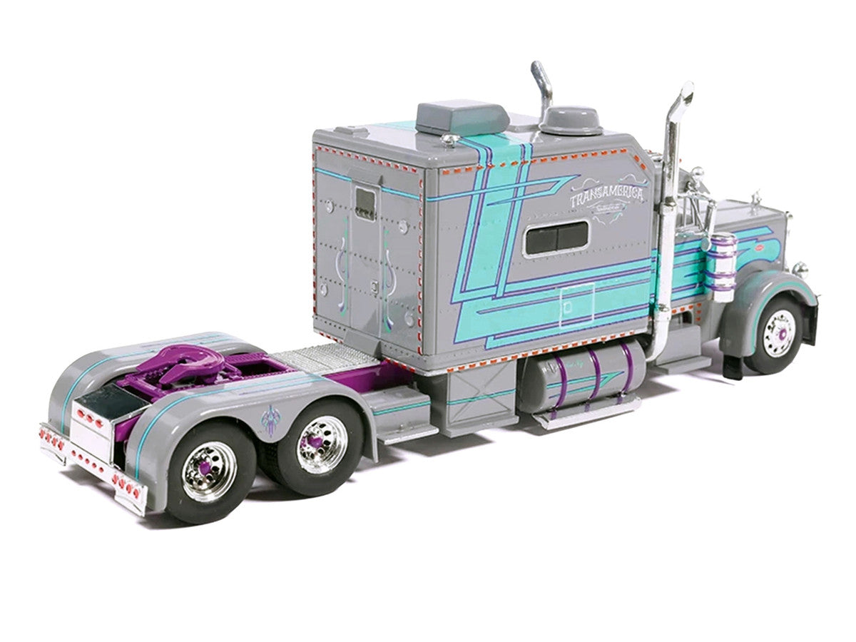 Peterbilt 379 Truck with Sleeper and Dry Goods Trailer "TransAmerica" Gray with Seafoam Green Graphics "J1 Diecast" Series 1/64 Diecast Model by IXO Models IXO