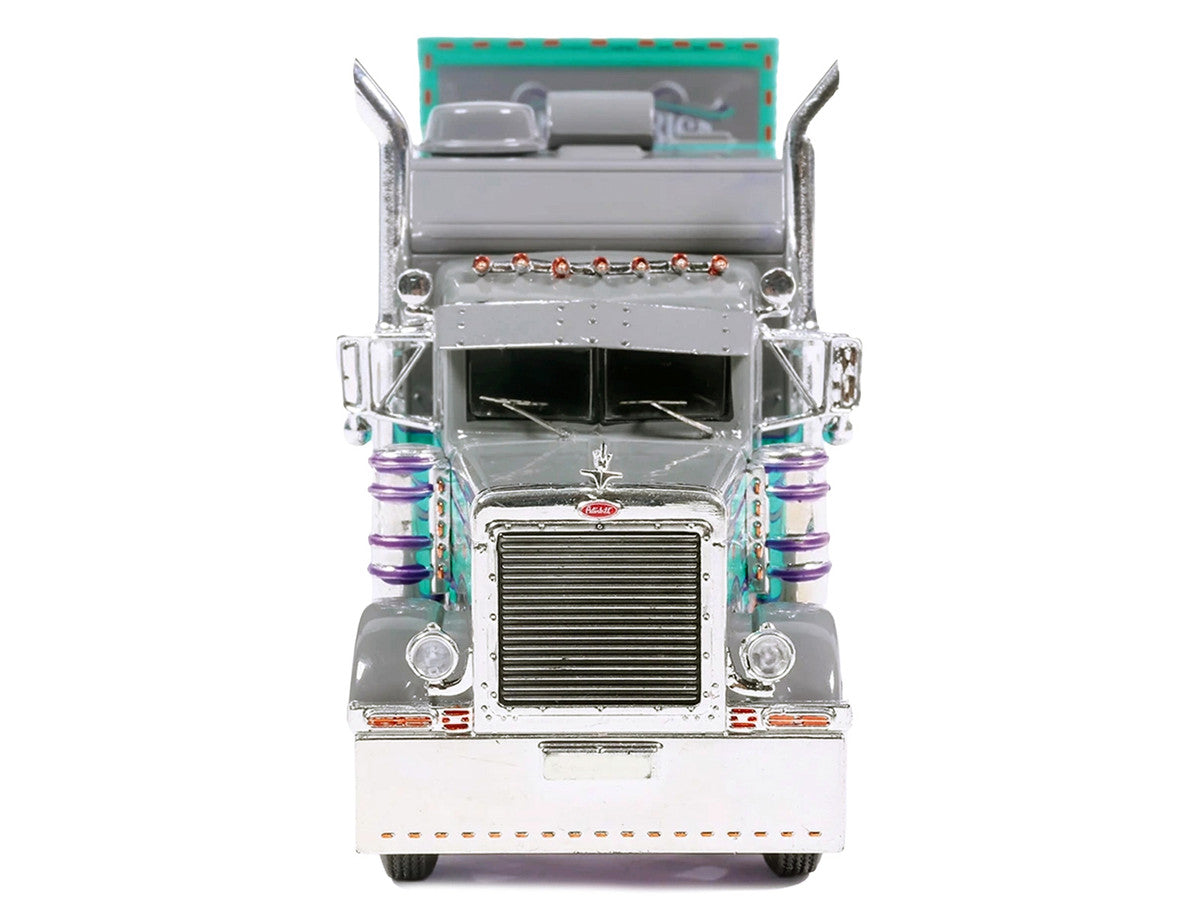 Peterbilt 379 Truck with Sleeper and Dry Goods Trailer "TransAmerica" Gray with Seafoam Green Graphics "J1 Diecast" Series 1/64 Diecast Model by IXO Models IXO