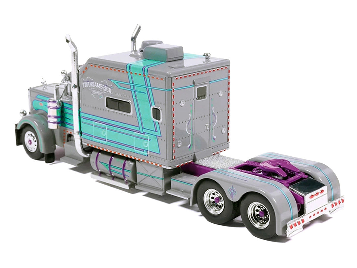 Peterbilt 379 Truck with Sleeper and Dry Goods Trailer "TransAmerica" Gray with Seafoam Green Graphics "J1 Diecast" Series 1/64 Diecast Model by IXO Models IXO