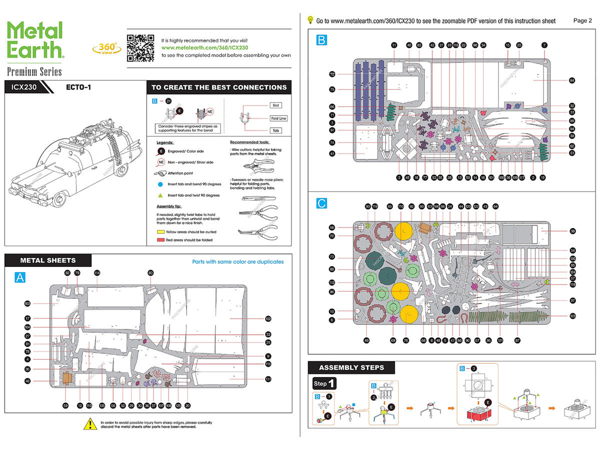 Model Kit Ecto-1 Car White "Ghostbusters" (1984) Movie (Challenging Difficulty) Steel Model by Metal Earth-3