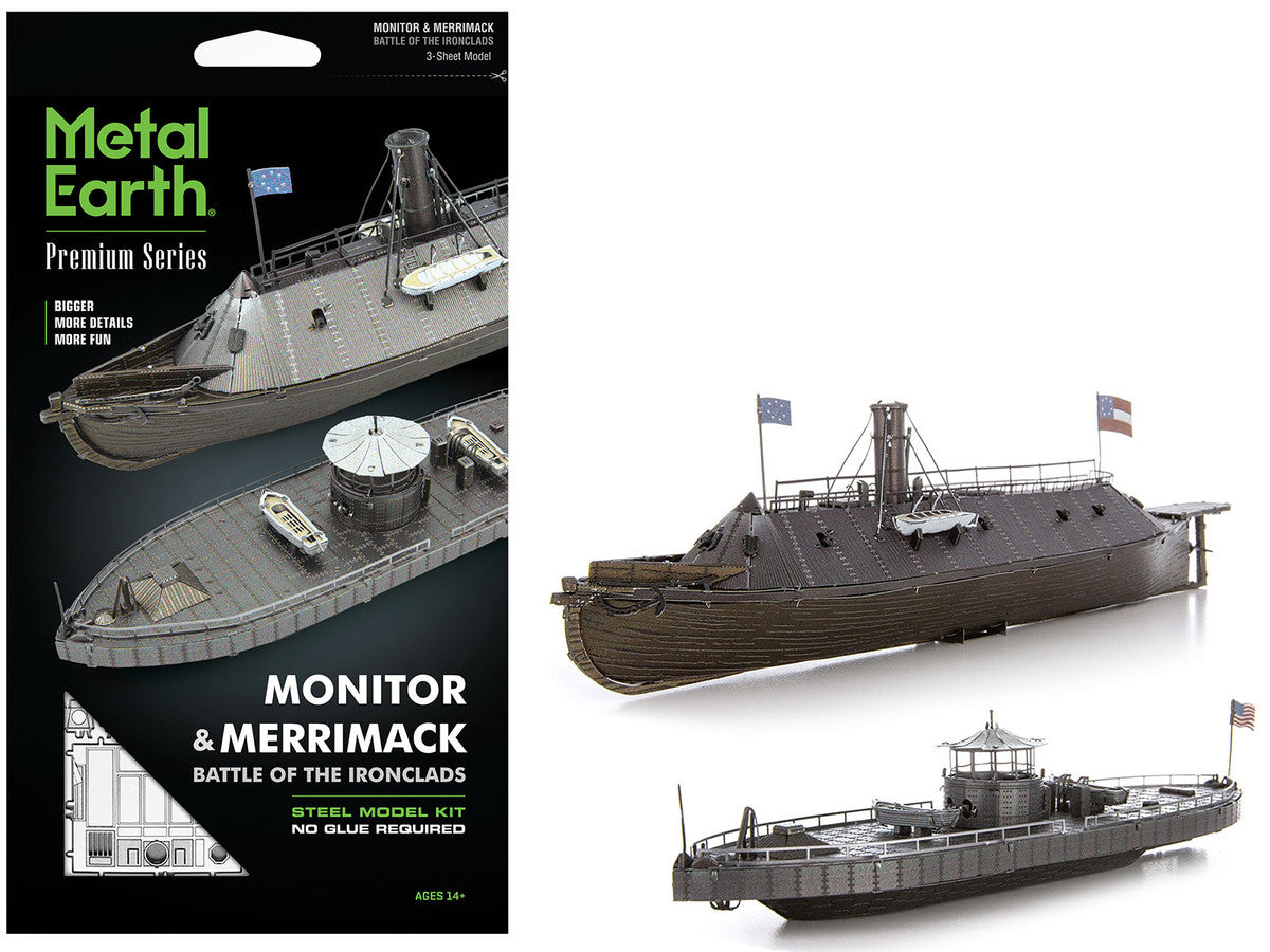 Model Kit USS Monitor and USS Merrimack Ironclad Warships "Battle of the Ironclads" (Challenging Difficulty) Steel Model by Metal Earth-4