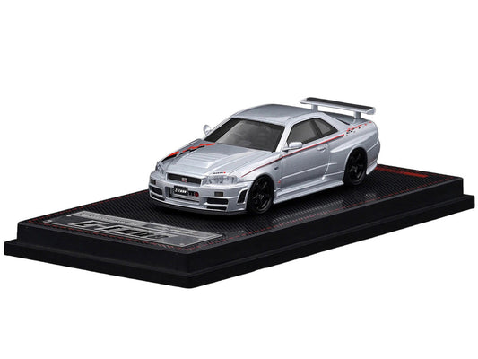 Nissan Skyline GT-R (BNR34) Z-Tune Nismo RHD (Right Hand Drive) Silver Metallic with Graphics 1/64 Diecast Model Car by Ignition Model Ignition Model