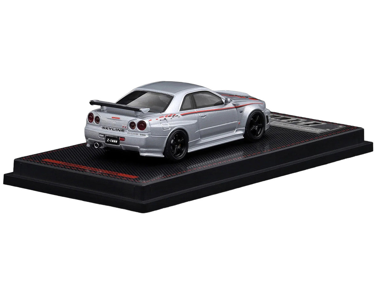 Nissan Skyline GT-R (BNR34) Z-Tune Nismo RHD (Right Hand Drive) Silver Metallic with Graphics 1/64 Diecast Model Car by Ignition Model Ignition Model