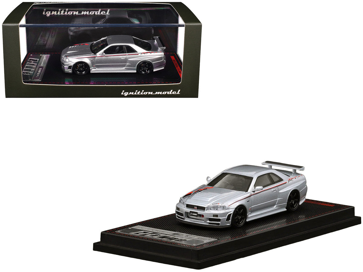 Nissan Skyline GT-R (BNR34) Z-Tune Nismo RHD (Right Hand Drive) Silver Metallic with Graphics 1/64 Diecast Model Car by Ignition Model Ignition Model