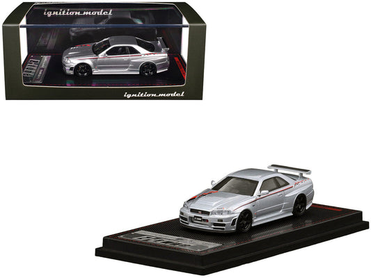 Nissan Skyline GT-R (BNR34) Z-Tune Nismo RHD (Right Hand Drive) Silver Metallic with Graphics 1/64 Diecast Model Car by Ignition Model Ignition Model