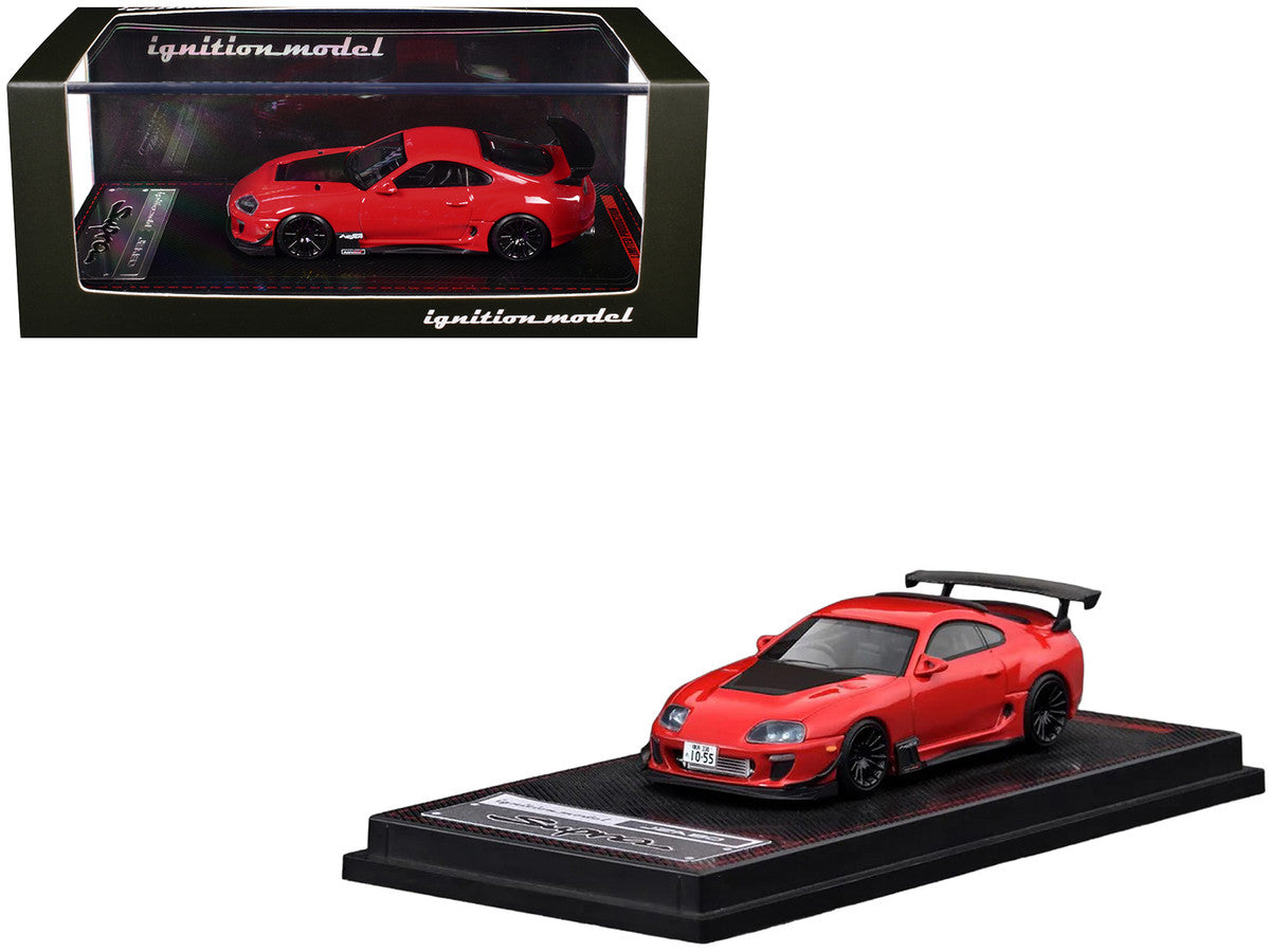 Toyota Supra (JZA80) RZ RHD (Right Hand Drive) Red with Carbon Hood 1/64 Diecast Model Car by Ignition Model Ignition Model