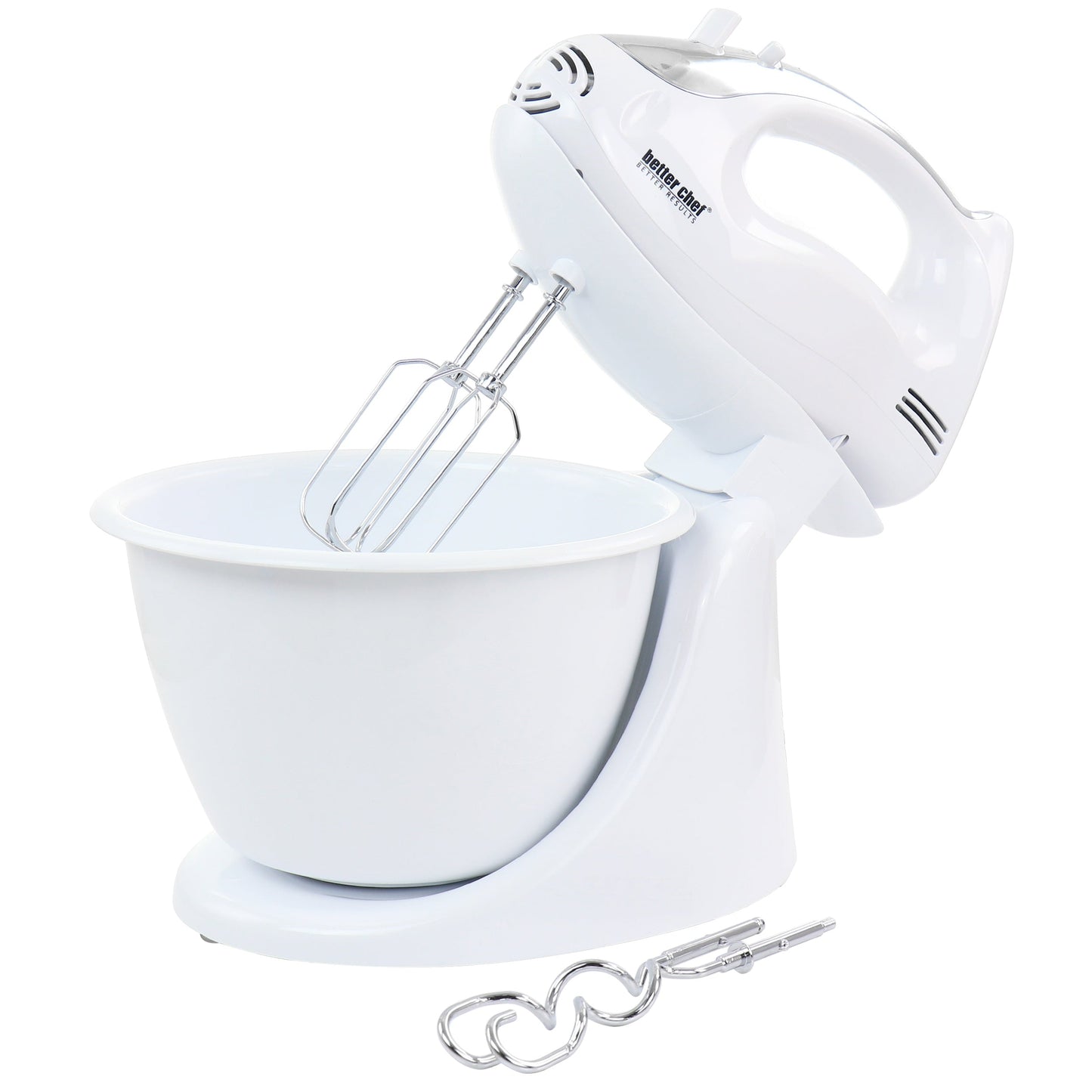 Better Chef 200 Watt Stand/Hand Mixer in White with Mixing Bowl W2B