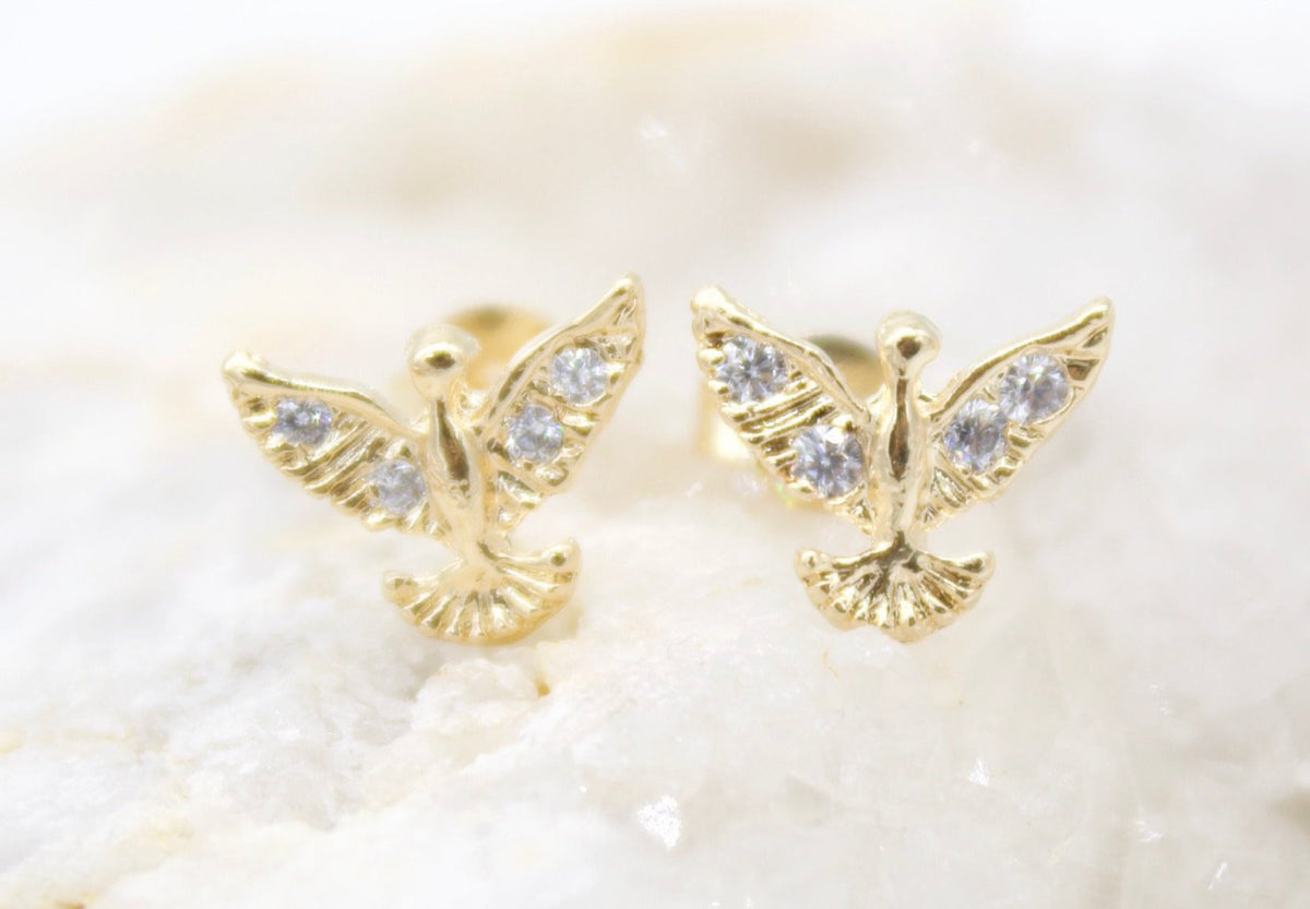 18K Gold Filled Bird Dove Stud Earrings With CZ Cubic Zirconia Stone (L118) MIA Jewelry