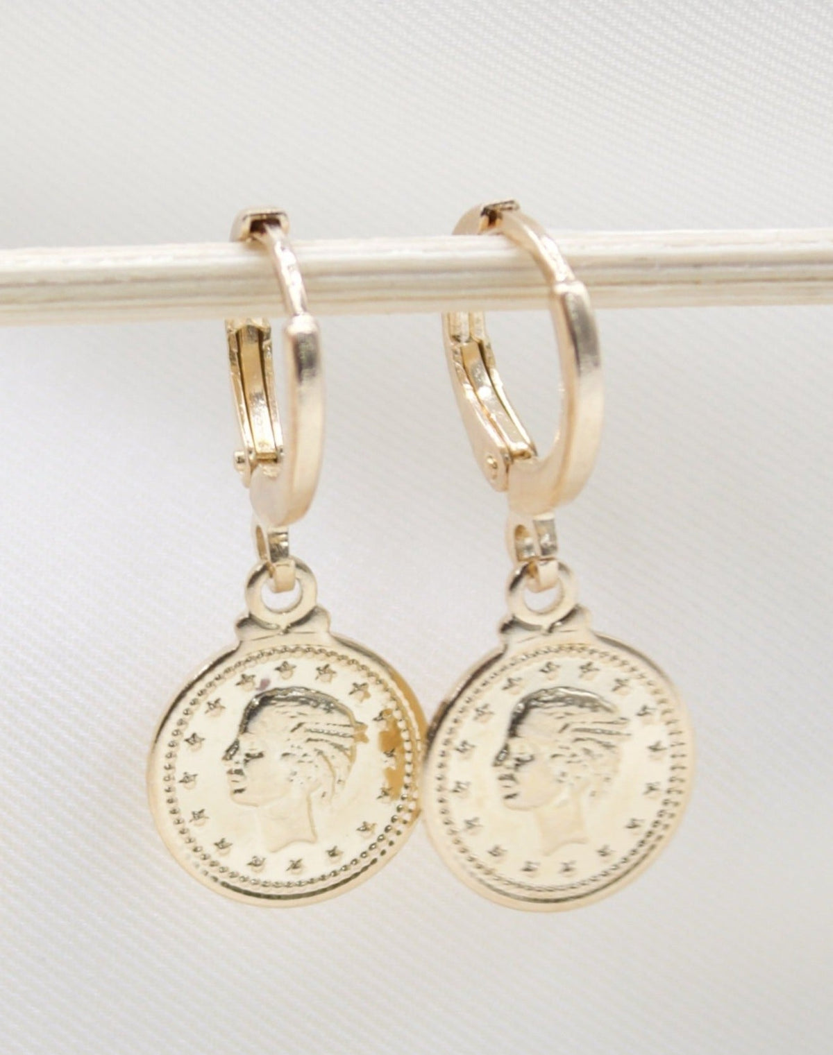 18K Gold Filled Coin Charm Dainty Dangle Hoop Dangle Earring (L336) MIA Jewelry