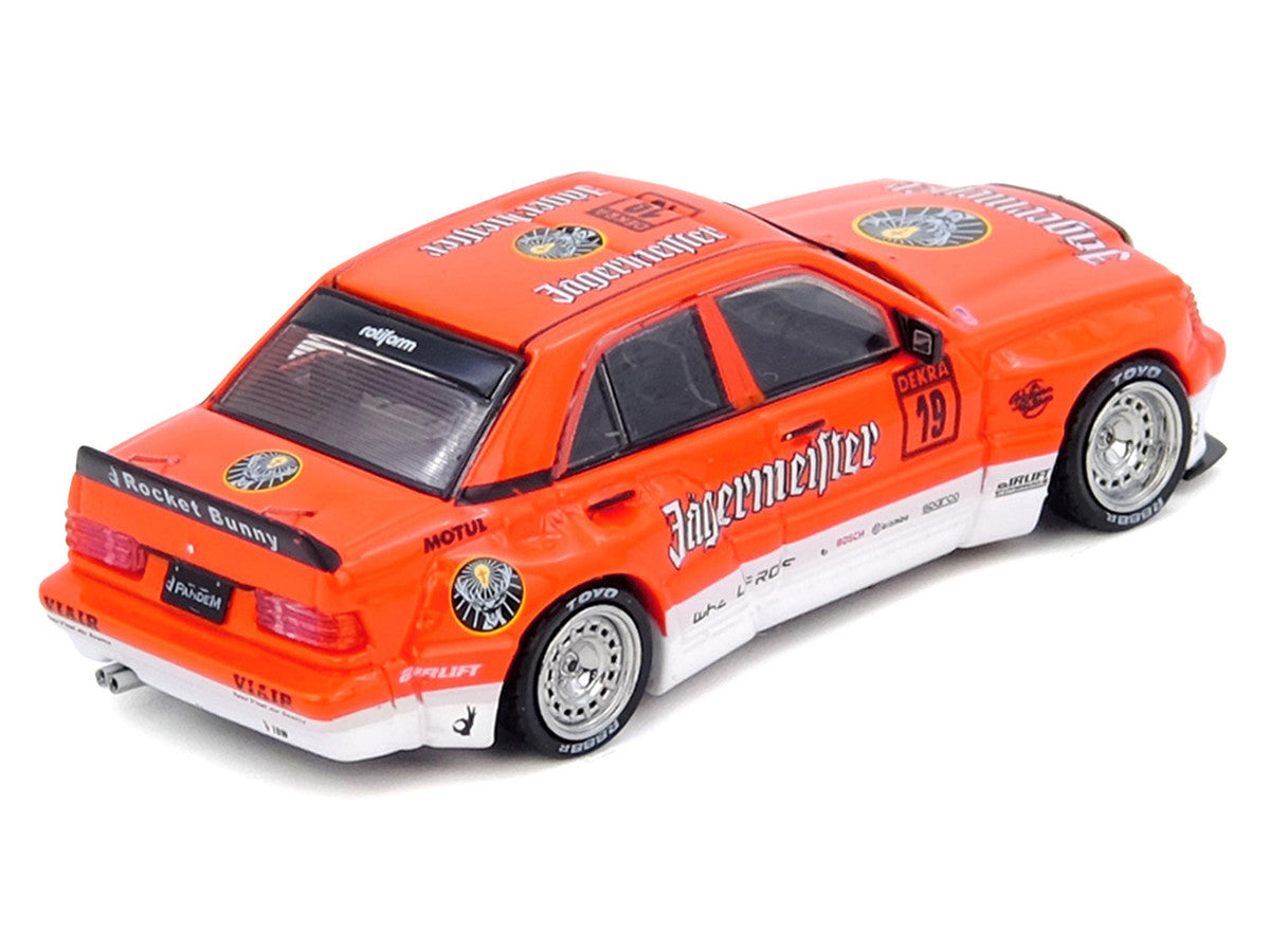 Pandem Rocket Bunny 190E #19 "Jagermeister" Orange and White 1/64 Diecast Model Car by Inno Models Inno Models