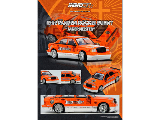 Pandem Rocket Bunny 190E #19 "Jagermeister" Orange and White 1/64 Diecast Model Car by Inno Models Inno Models
