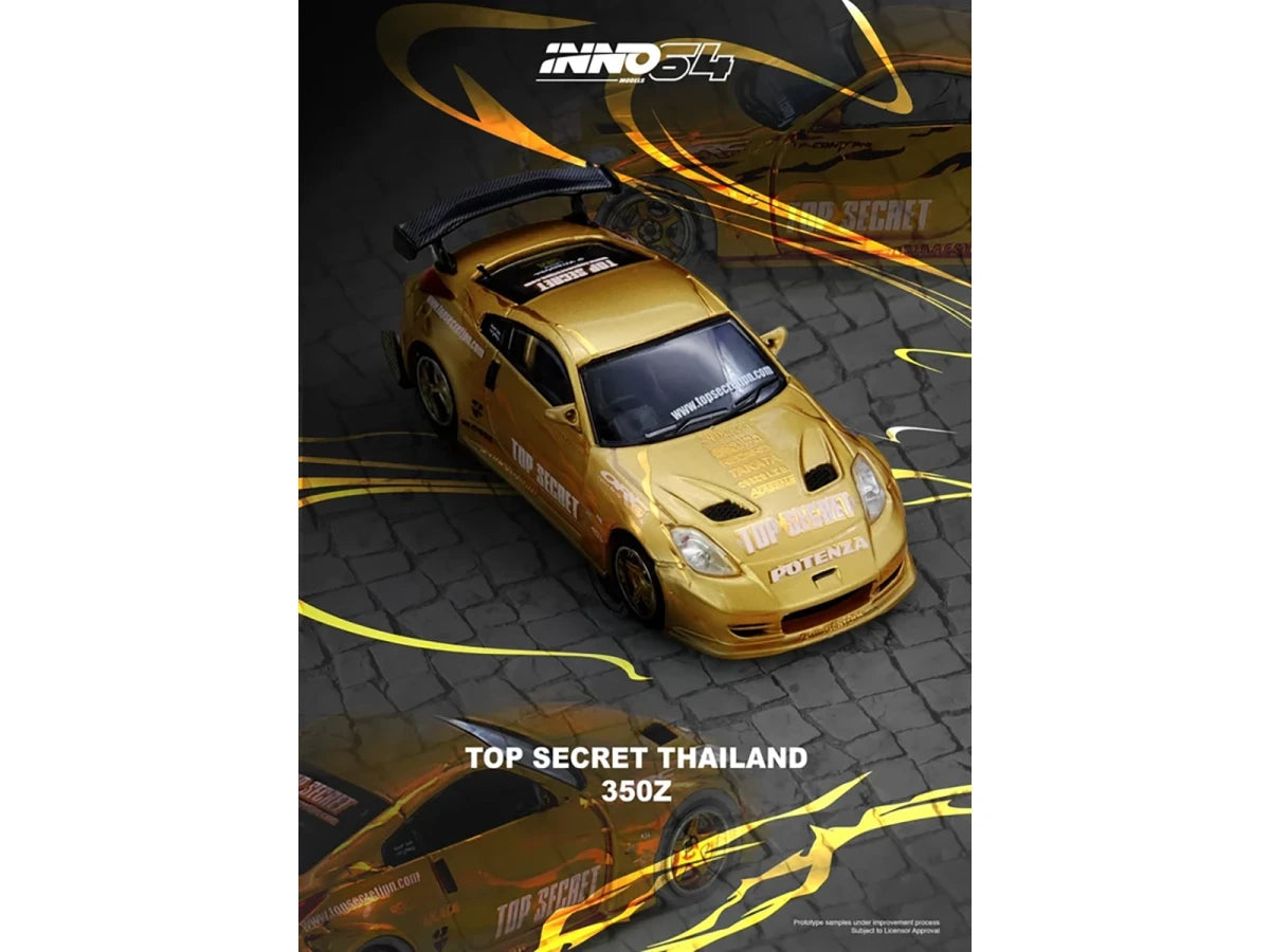 Nissan "Top Secret Thailand" 350Z RHD (Right Hand Drive) Gold Metallic with Graphics 1/64 Diecast Model Car by Inno Models Inno Models