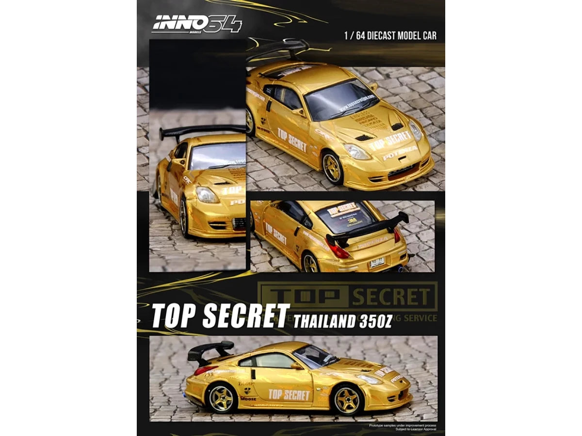 Nissan "Top Secret Thailand" 350Z RHD (Right Hand Drive) Gold Metallic with Graphics 1/64 Diecast Model Car by Inno Models Inno Models