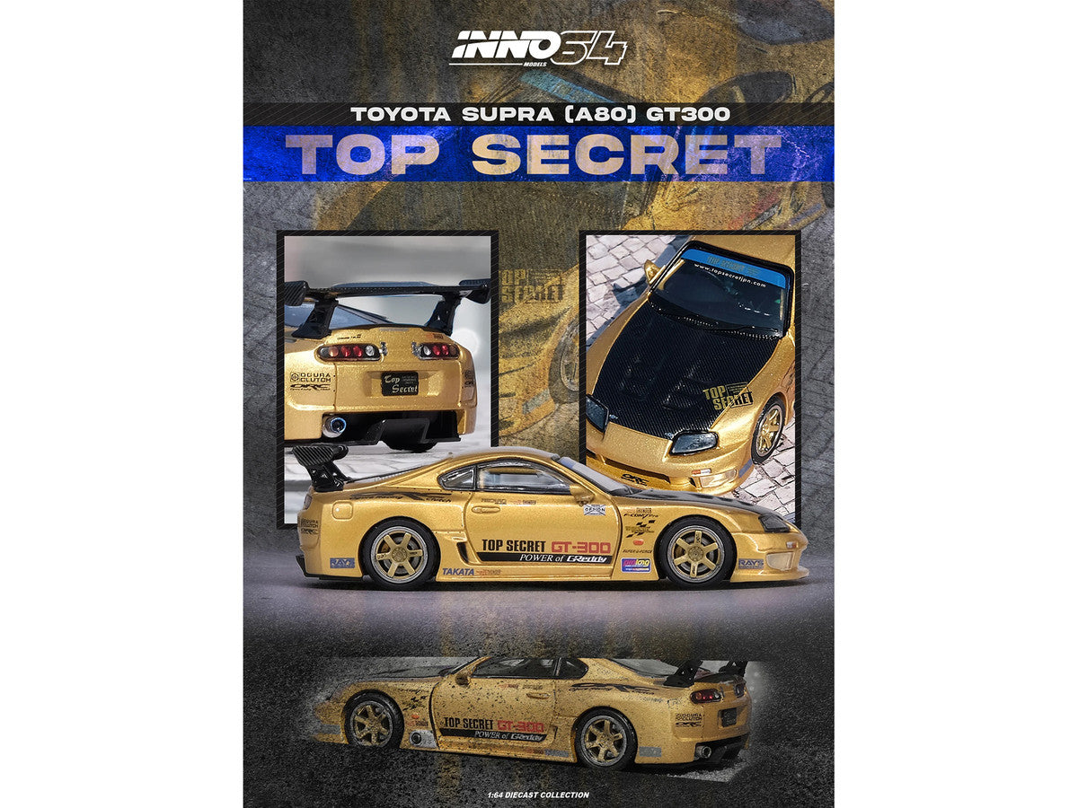 Toyota Supra (A80) "Top Secret" GT300 RHD (Right Hand Drive) Gold Metallic with Carbon Hood 1/64 Diecast Model Car by Inno Models Inno Models