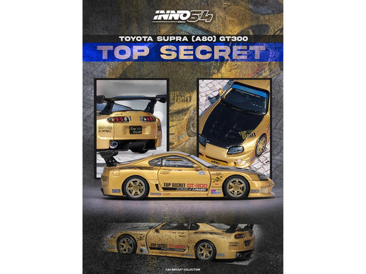 Toyota Supra (A80) "Top Secret" GT300 RHD (Right Hand Drive) Gold Metallic with Carbon Hood 1/64 Diecast Model Car by Inno Models Inno Models