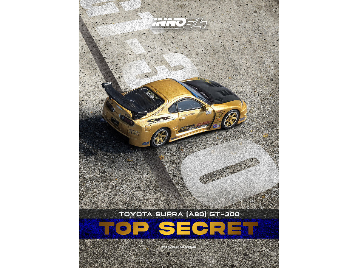 Toyota Supra (A80) "Top Secret" GT300 RHD (Right Hand Drive) Gold Metallic with Carbon Hood 1/64 Diecast Model Car by Inno Models Inno Models